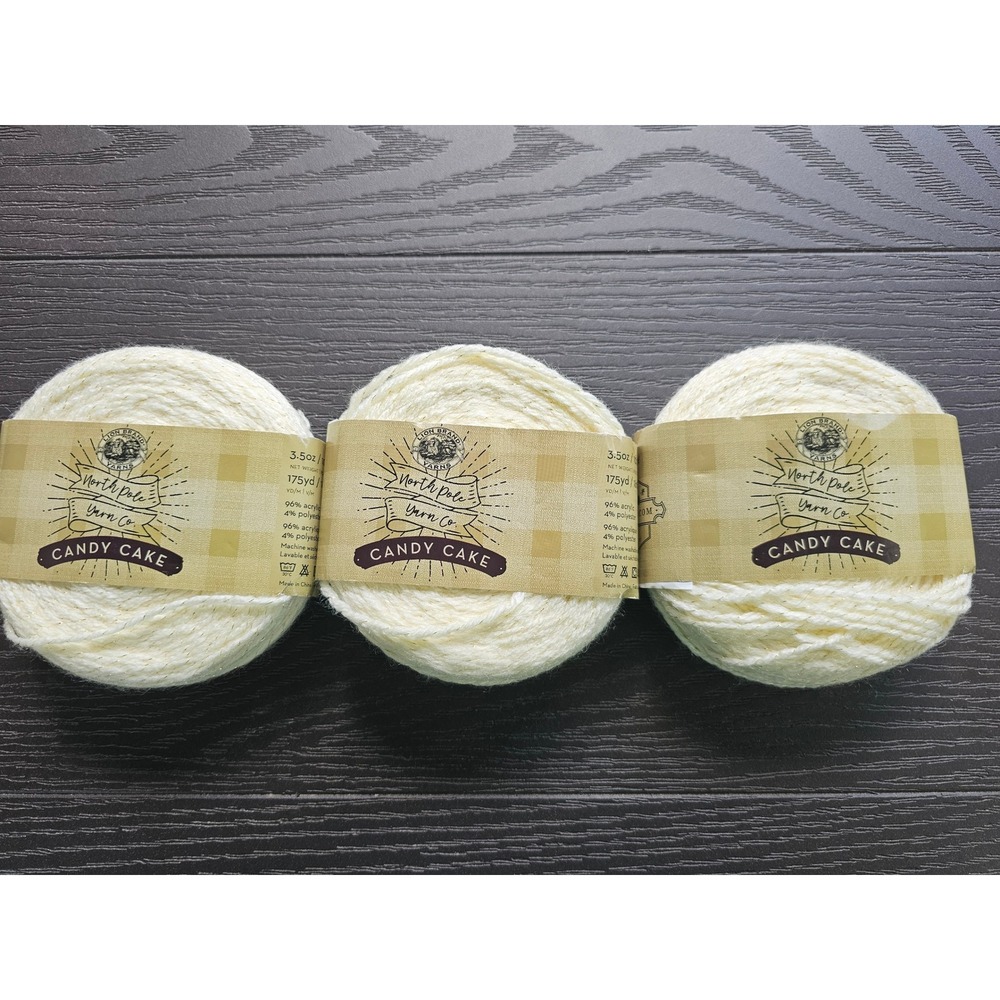Lion Brand North Pole Yarn Co Candy Cake Cream Gold Shimmer Yarn‎ Lot of 3 175yd